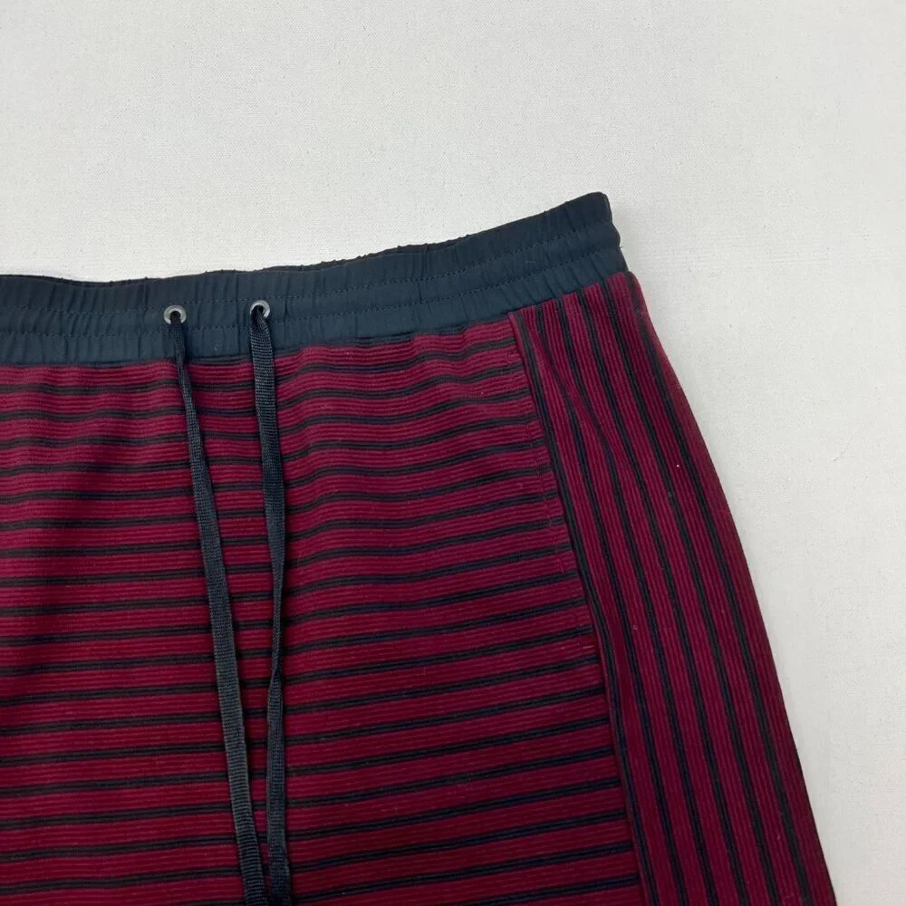 Lou & Grey Women’s Striped Pull On Skirt Wine/Black Drawstring Size Small New